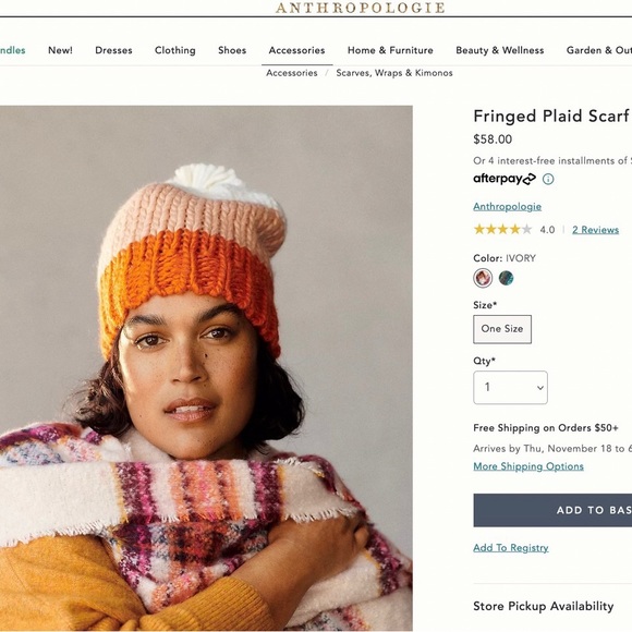 COPY - Anthropologie fringed plaid scarf in excellent condition, worn once! - Picture 4 of 6